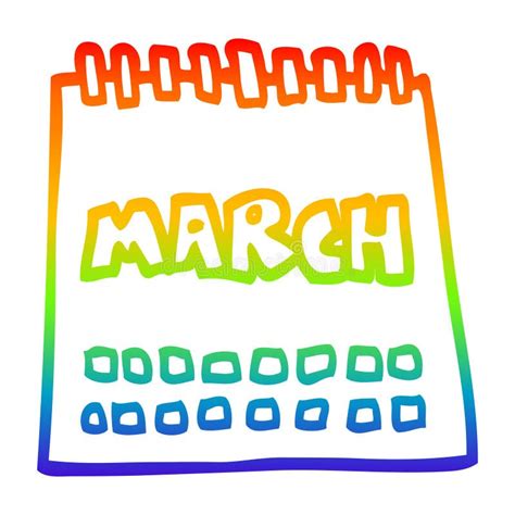Month March Calendar Cartoon Rainbow Line Gradient Spectrum Doodle