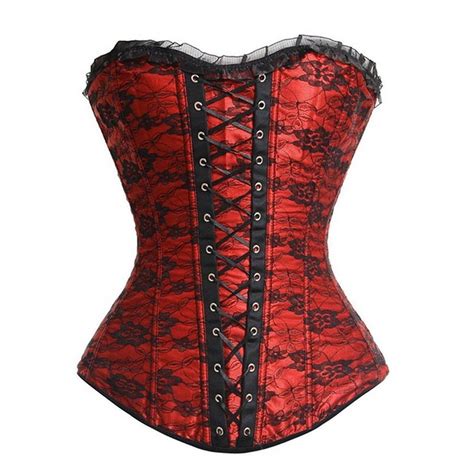Vintage Strapless Red Slimming Lace Up Corset Overbust Corselet Fashion Women Sexy Corset L42656
