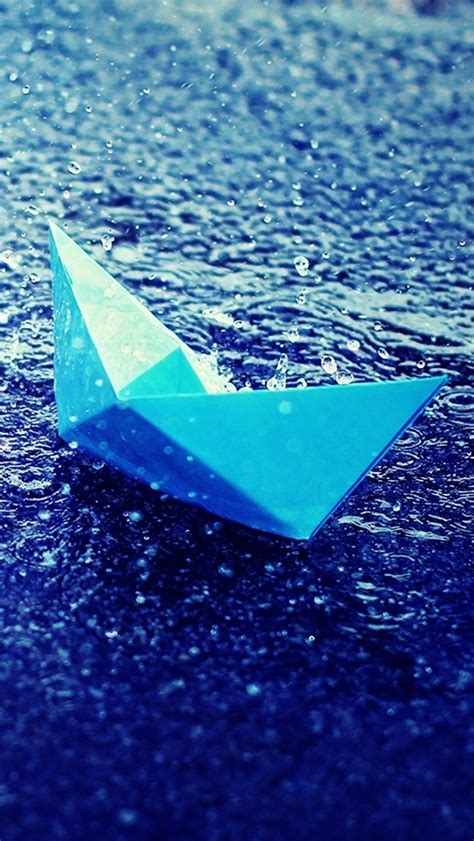 Blue Paper Boat In Rain Iphone Wallpapers Free Download