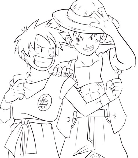 Luffy And Goku Lineart By Thewolfmonster On Deviantart