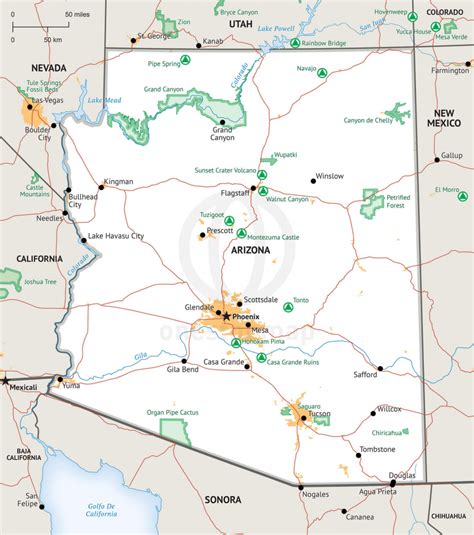 Stock Vector Map Of Arizona One Stop Map With Regard To Printable Map Of Arizona 