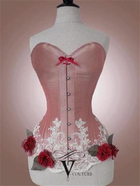 corsets pink corset with red roses and white lace glasses overbust