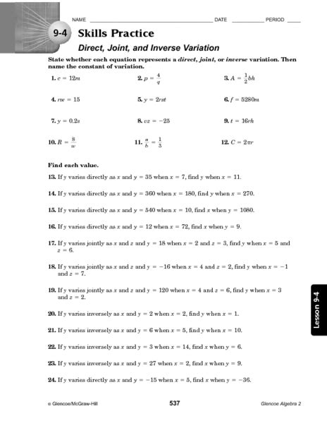Direct And Inverse Variation Worksheet Tutoreorg Master Of Documents