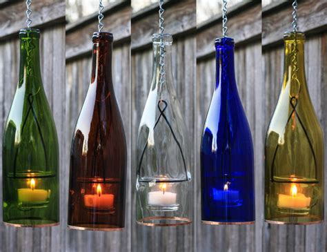 Hanging Lantern Wine Bottle Tea Light Votive Candle Etsy Wine Bottle