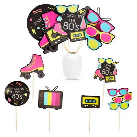 30 Pieces Retro 80s Party Decorations Stick Table Toppers 6 Designs