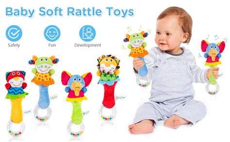 4 Plush Baby Soft Rattle Toysfabric Ring Rattles Shaker