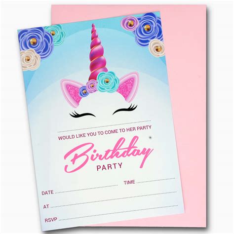 10 X Unicorn Birthday Party Invitations Invites Girl Children Kids