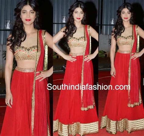 Shruti Hassan In Red Lehenga South India Fashion