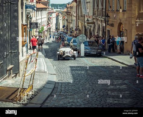 Prague Czech Republic June 2022 Scene From The Cobblestone Streets
