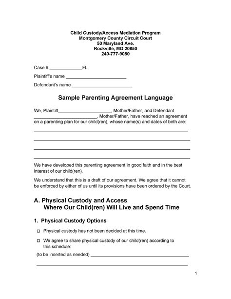 49 Free Parenting Plan And Custody Agreement Templates Templatelab