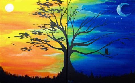 Painting Of Day And Night Tree Art Cool Paintings Painting