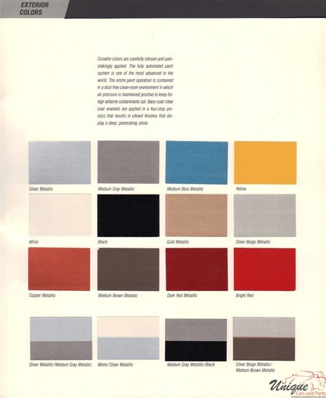 Chev Corvette Paint Chart Color Reference