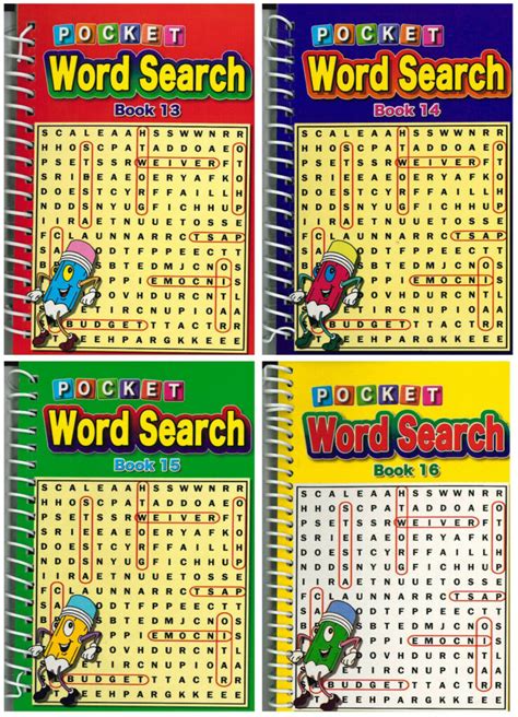 Set Of 4 Pocket Size Spiral Bound Word Search Puzzle Books 3130