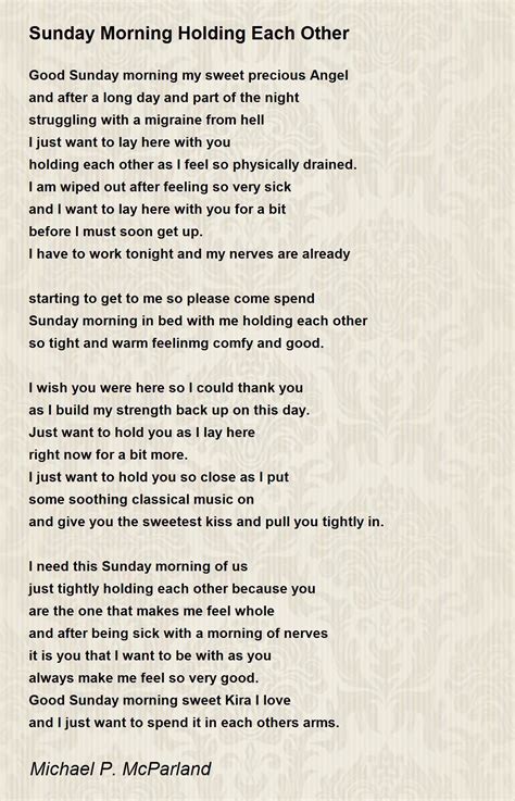 Sunday Morning Holding Each Other Poem By Michael P Mcparland Poem