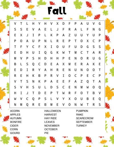 Free Printable Free Printable Fall Word Search Color And Black And White