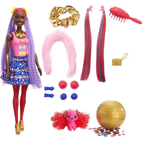 Mattel Barbie Color Reveal Glitter Hair Swaps Doll Glittery Blue With 25 Hairstyling Και Party
