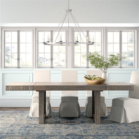 Large Farmhouse Dining Table Extendable Design Two Leaf Construction
