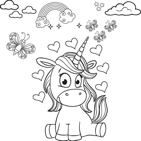 Free Vector Cute Coloring Book With Unicorn Unicorn Love Coloring
