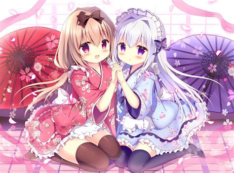 Download 1620x1200 Cute Anime Girls Kimono Friends