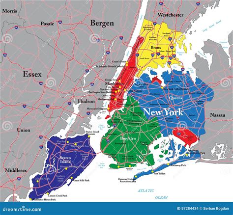 New York City Boroughs Districts Neighborhoods Stock