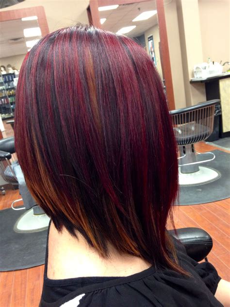 Red highlights, Joico, caramel highlights underneath Caramel Highlights