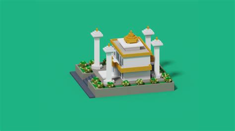 Rotating Mosque Building Animation Footage Using Voxel Style With