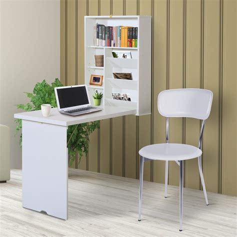Homcom Fold Out Convertible Wall Mount Desk White Wall Mounted