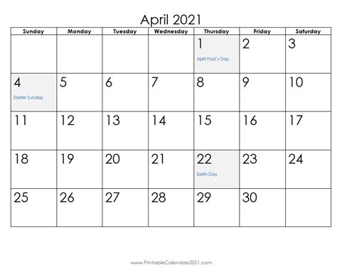 Printable Calendar April 2021 Printable 2021 Calendar