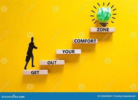 Get Out Your Comfort Zone Symbol Wooden Blocks With Words Get Out Your