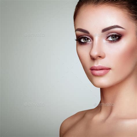 Beautiful Woman Face With Perfect Makeup Stock Photo By
