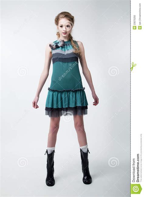 Lovely Young Fashion Model Female In Modern Dress Stock