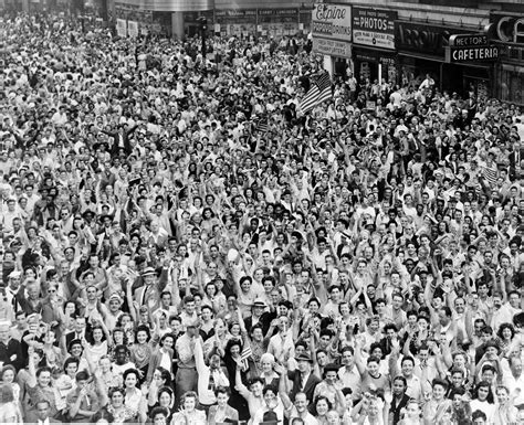 Crowds Celebrating V J Day In Times Square New York End Of World War