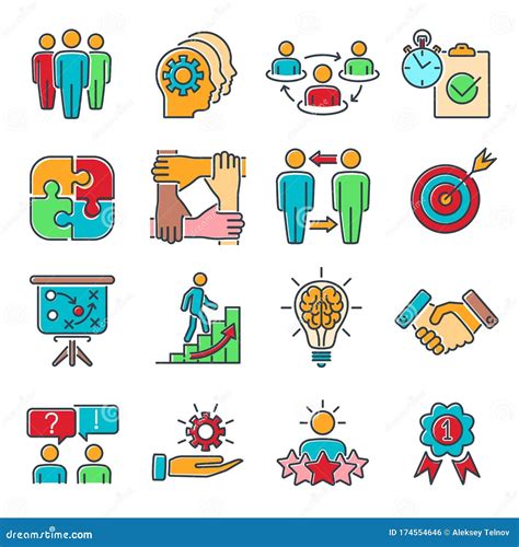 Teamwork Collaboration Line Icons Set Stock Vector Illustration Of