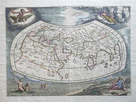 Hand Painted Map Of The World Cellarius Ptolemaic System Circa 1660