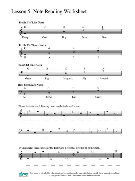 Printable Music Theory Worksheets