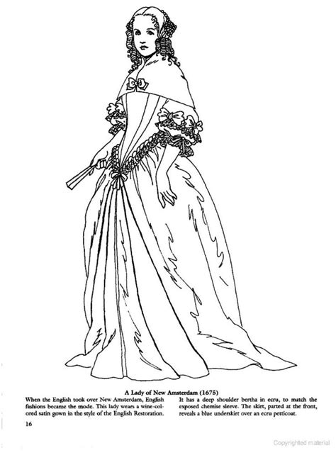 Colonial And Early American Fashions Coloring Page Fashion Coloring