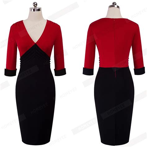 Women Elegant V Neck Colorblock Contrasting Casual Work Business Office Drapped Fitted Bodycon