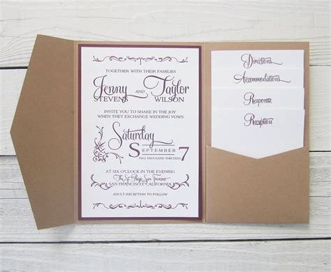 Modern dreams invitation with pocket and backer. Rustic Kraft Wedding Invitation - Pocket Country Twine Purple Maroon Ele… | Wedding invitations ...