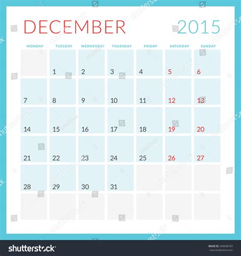 Calendar 2015 Vector Flat Design Template Stock Vector 249548743