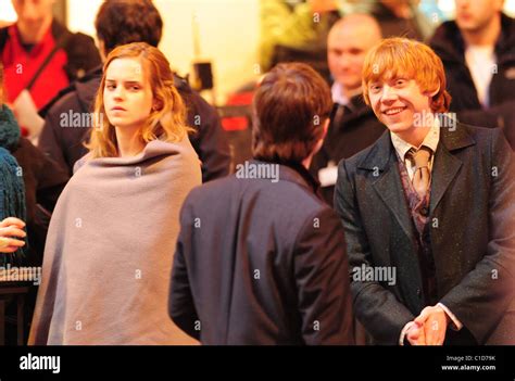 Emma Watson Daniel Radcliffe And Rupert Grint Filming Harry Potter And