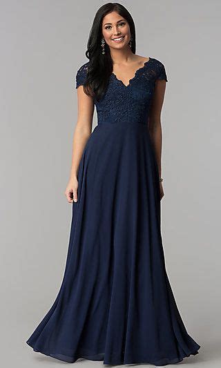 Long Navy Blue Embroidered Bodice V Neck Prom Dress Bridesmaid