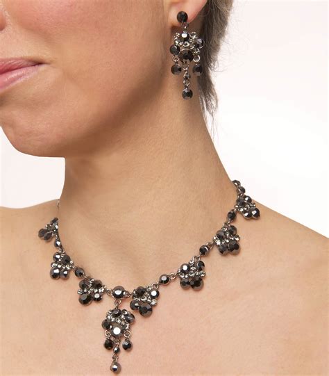 Swarovski Crystal Black Crystal Necklace And Earring Set Cluster Drops Swarovski Black Crystal