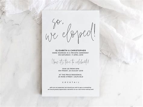 Priya Black Contemporary Elopement Invitation Template Modern Wedding