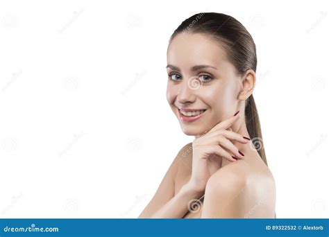 Beauty Female Portrait With Naked Shoulders Isolated On White Stock Photo Image Of Caucasian