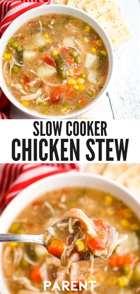 This easy chicken stew recipe is simple to make and super comforting! Chicken Stew Crock Pot Recipe for Comfort Food • The Simple Parent