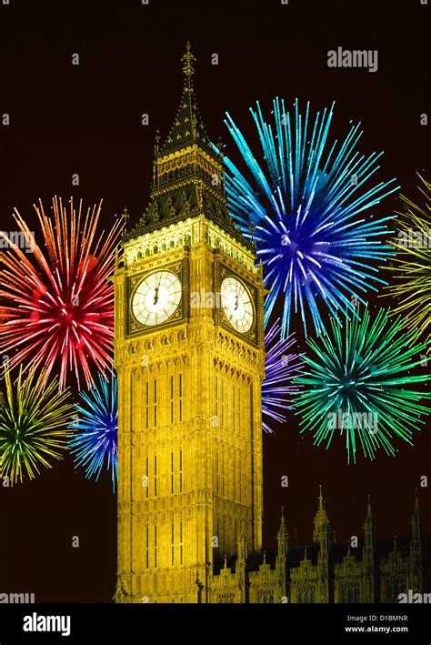 Fireworks Above Big Ben In London Stock Photo Alamy