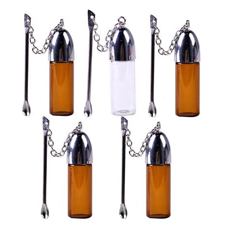 1pc Glass Snuff Bottle With Metal Spoon Snorting Snorter Bullet