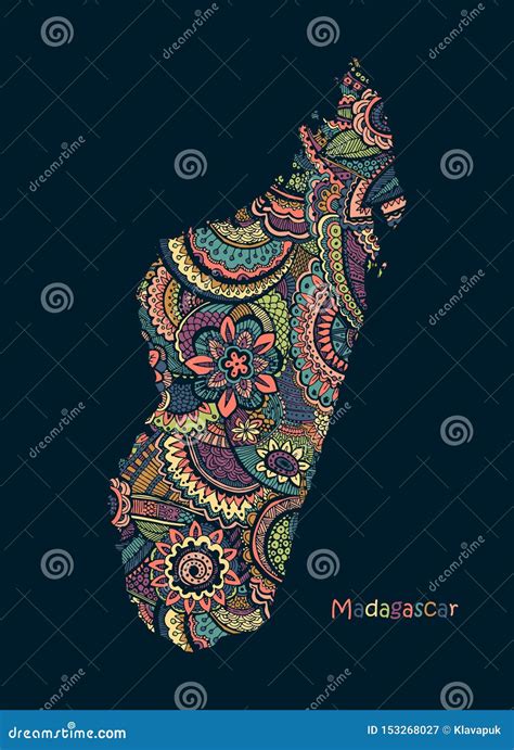 Textured Vector Map Of Madagascar Illustration In Hand Drawing Doodle