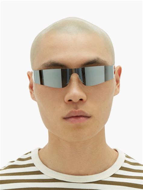 Balenciaga Mono Rectangle Frame Nylon Mirrored Sunglasses In Blue For