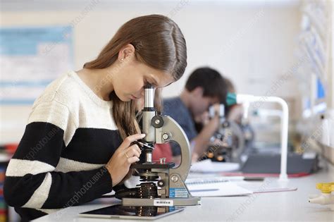 Student Using Microscope In Class Stock Image F0066918 Science